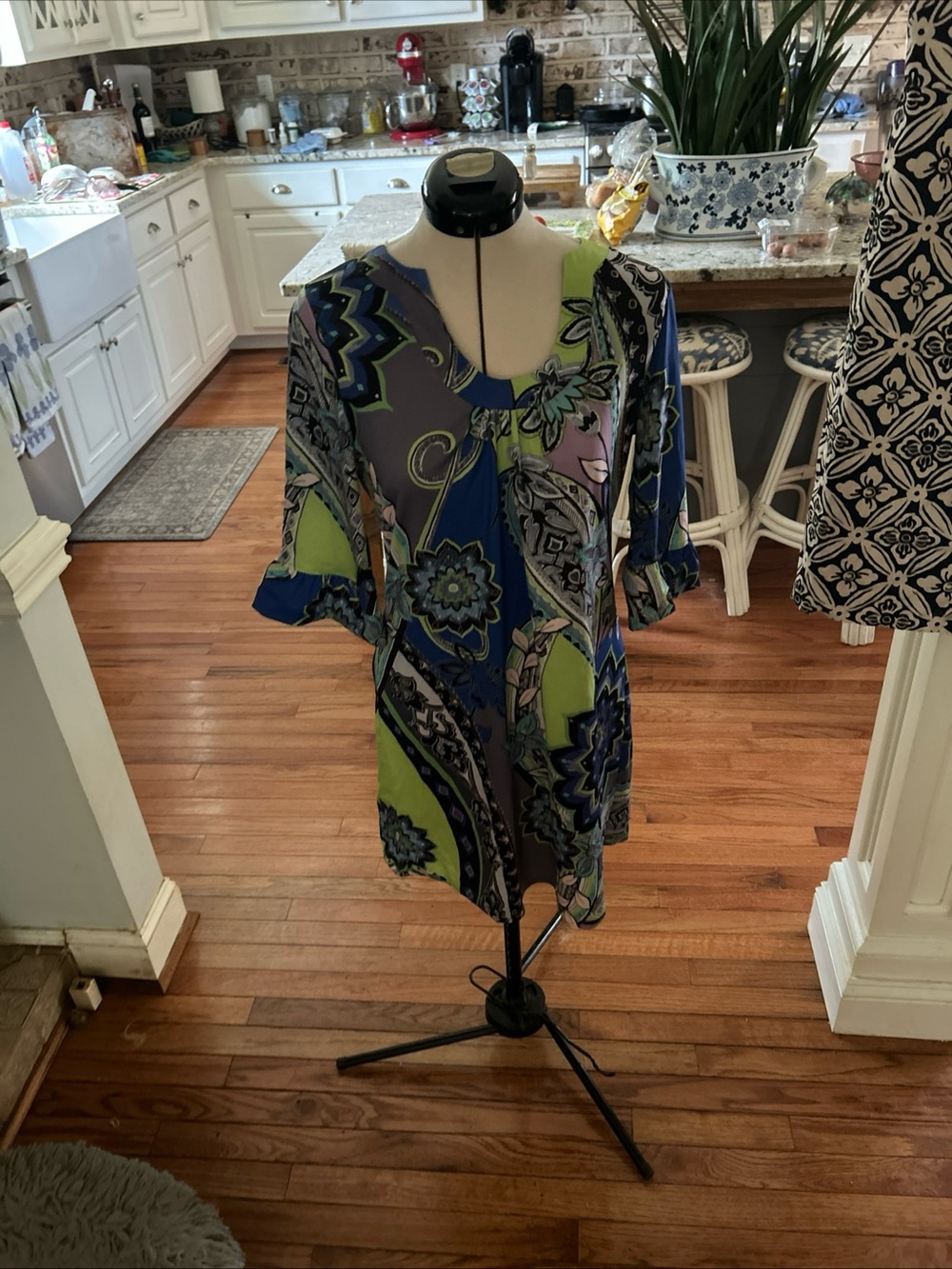 Blue and Lime Paisley Midi Dress